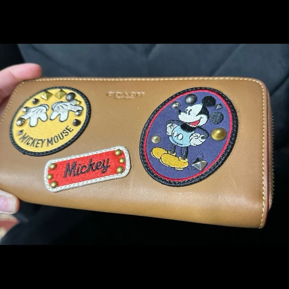 Coach Disney Long Wallet Brown Mickey Mouse Accordion Zip